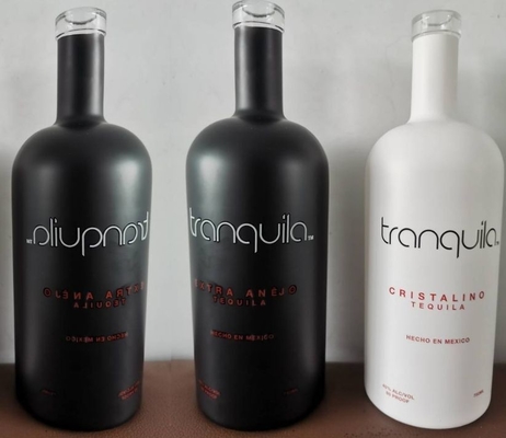 500ml 750ml マットブラックガラスボトル アルコール ブランデー ウォッカ ウィスキー 酒類
