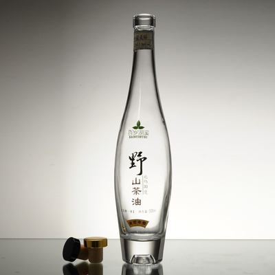 高石灰ガラス素材 750ml ガラスボトル 透明 オリーブオイルボトル 密封型コルク
