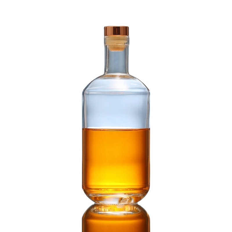 ウィスキーとウォッカのための透明の円形ガラスボトル 200ml 375ml 500ml 750ml 1000ml
